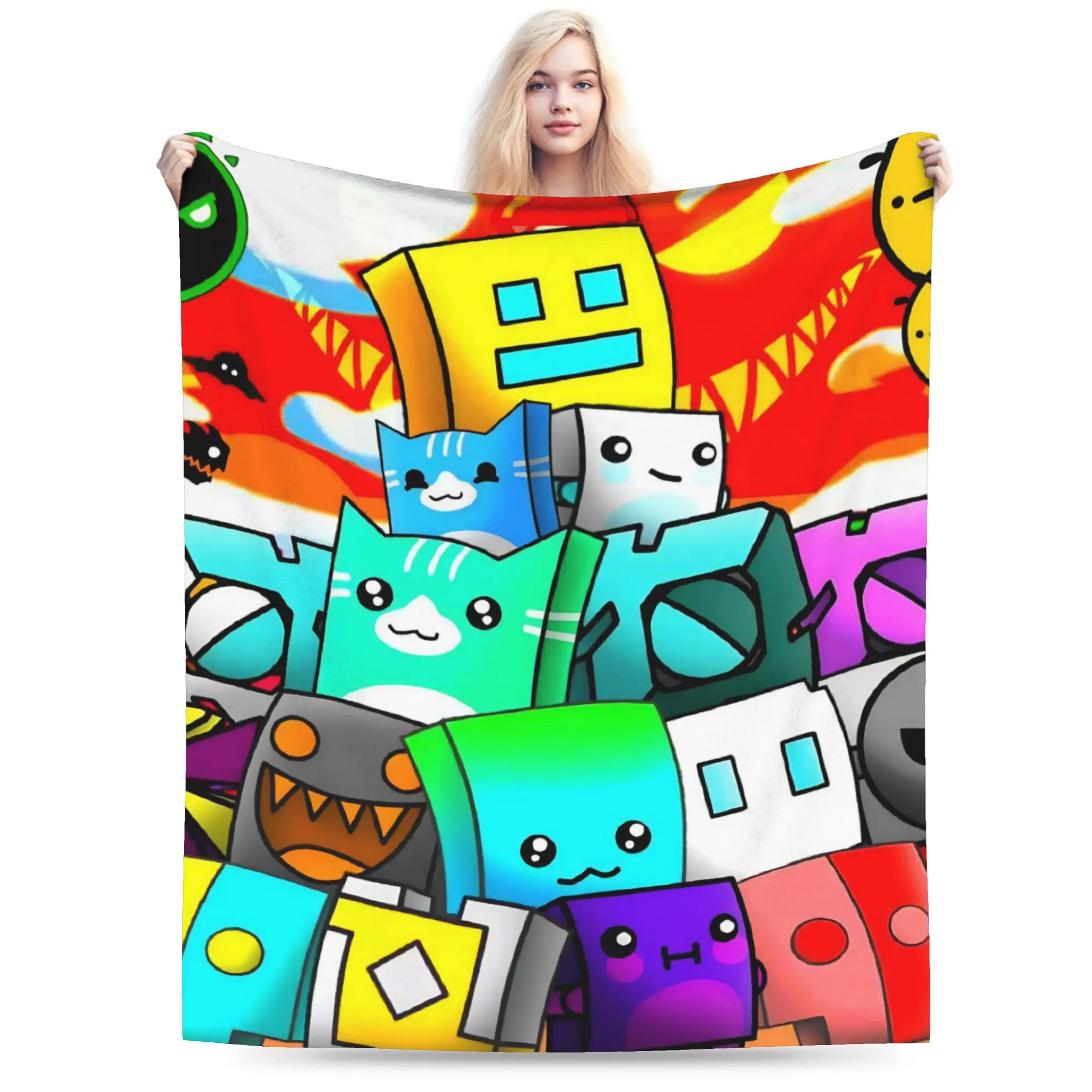 Geometry Dash Games Throw Blanket for Couch  Fuzzy Soft Plush Blanket 50x60 Inch Multi-size Bedspread for All Seasons