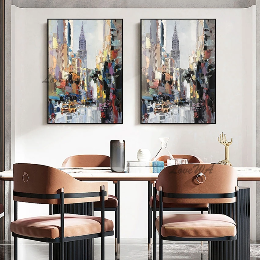 Modern Living Room Decoration Artwork City Street Building Painting Canvas Wall Picture Unframed Paintings Quality Art Craft