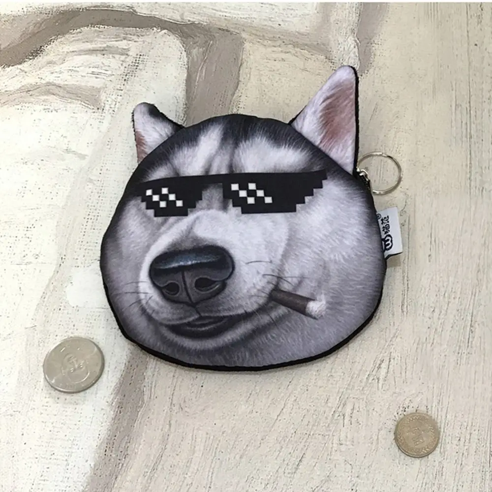 Dog Expression Dog Pattern Coin Purse Siberian Husky Bulldog Change Storage Bag Lipstick Cosmetic Bag Small Item Bag Card Holder