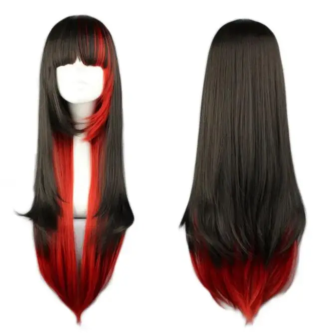 Peluca de Cosplay larga y recta para mujer, pelo sintético resistente al calor, color negro, rojo, degradado, fiesta de disfraces