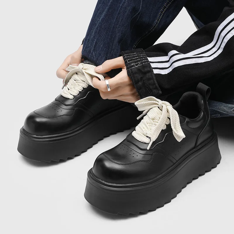 

Мужская модная обувь в корейском стиле, панк-рок туфли на платформе, оксфорды из натуральной кожи на шнуровке, черно-белая дизайнерская дышащая обувь