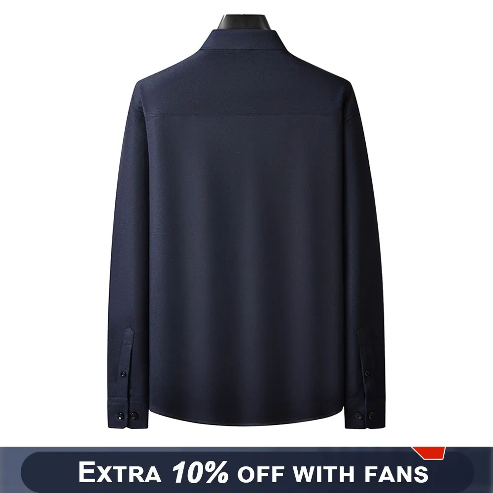 GROOMXLUXE Men's Large Size Warm Shirt Long Sleeve Business Pullover Oversized Stretch Fleecing Luxury T op 100KG-145KG 7XL 6XL