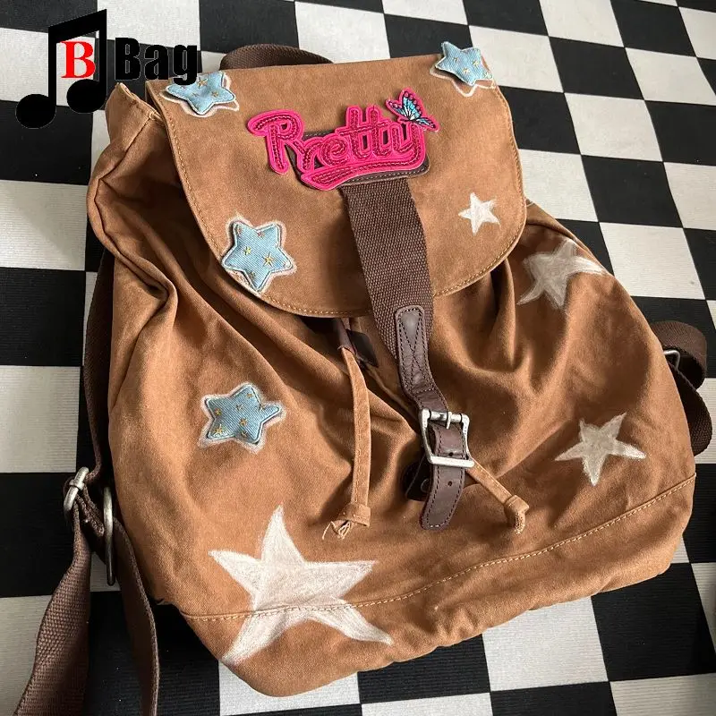 Y2K Girl Women's handbag Graffiti Star Star Gothic Harajuku Backpack computer bag draw rope student school Backpack bag tote