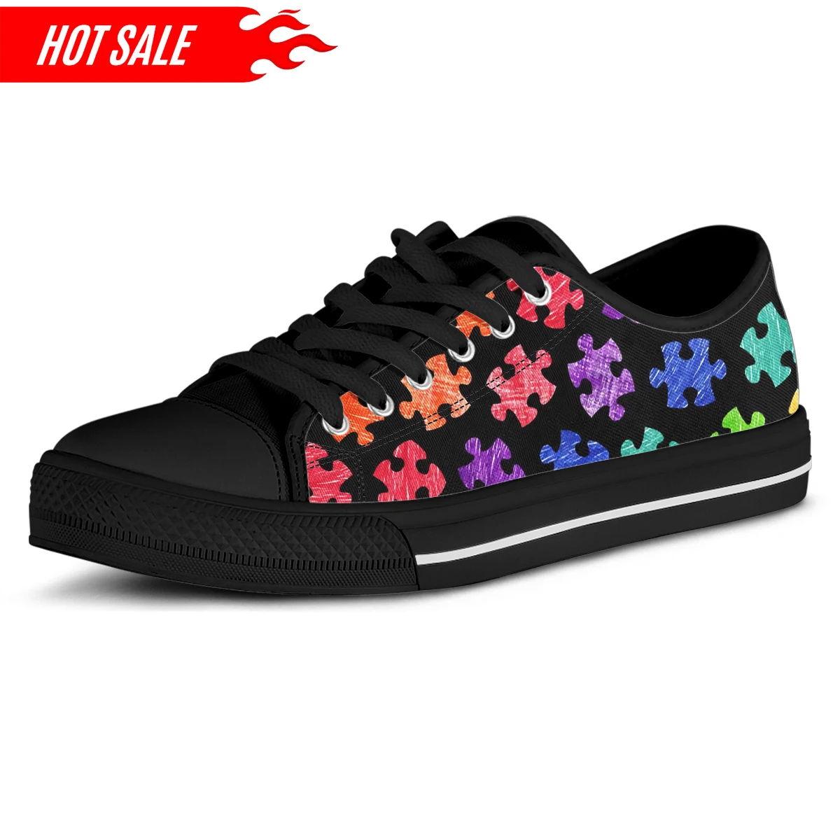 Colorful Autism Awareness Print Leisure Lace Up Sneakers for Men Breathable Male's Light Flats Shoes Canvas Shoes