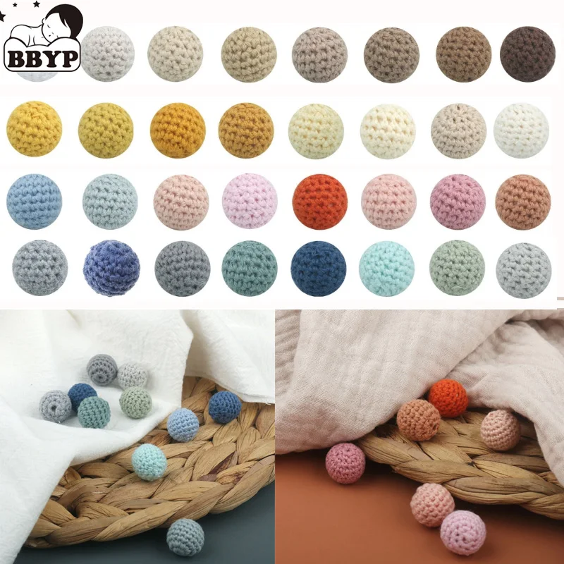 

5 Pcs Woolen Crochet Beads Baby Nursing Teething Beads for DIY Baby Pacifier Clip Chain Accessories Nipple Holder Clips Decor