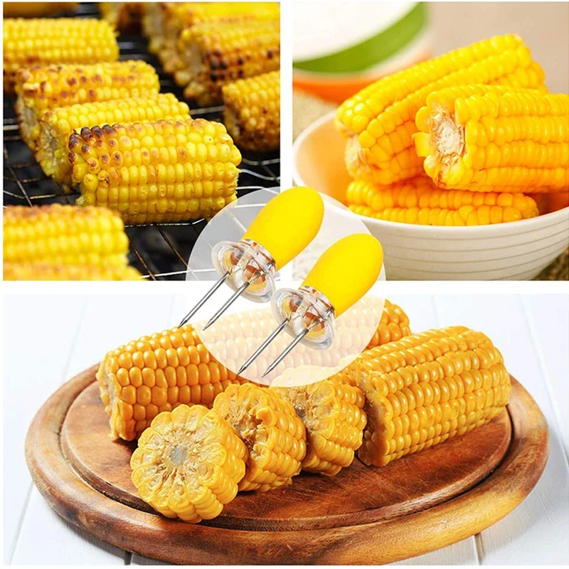 Stainless Steel Corn Holders Design Corn Cob Holders BBQ Forks Skewers Corn on The Cob Cooking Parties Camping Interlocking Tool