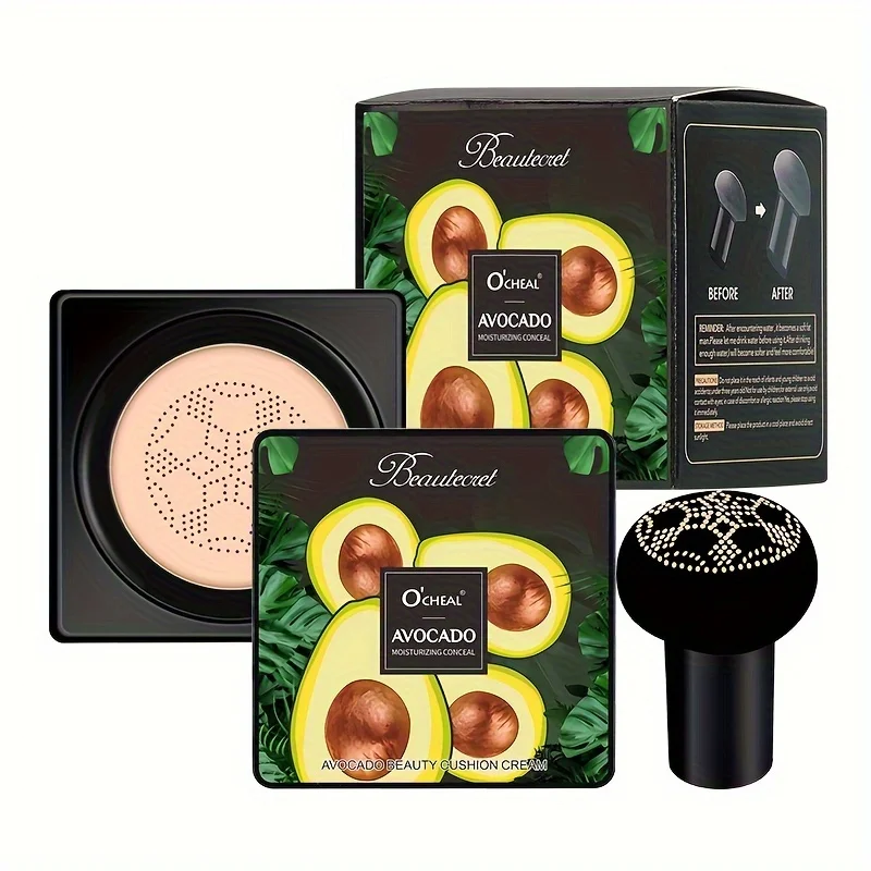 Avocado Mushroom Head Air Cushion CC Cream, Moisturizing Long Lasting And Hydrating,  Concealer BB Cream For Brightening Skin