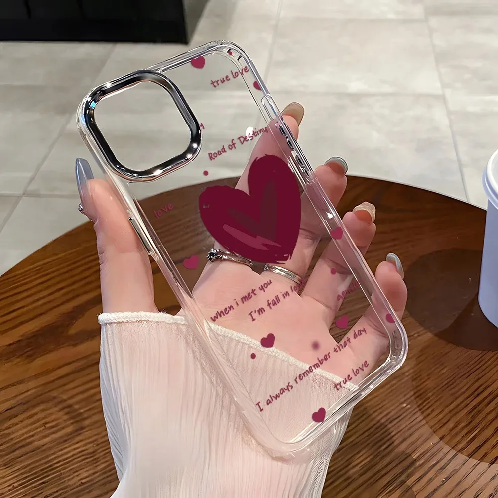 

Cute Love Heart Phone Case For iPhone 16E 16 13 14 15 11 12 Pro Max XR XS MAX 7 8 Plus SE 2020 2022 Clear Shockproof Soft Cover
