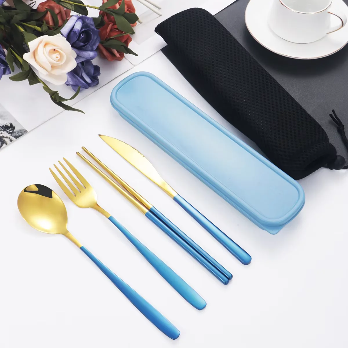 4pcs Stainless Steel Cutlery Set with Storage Box Portable Cutlery Set, Suitable for Holiday Parties.