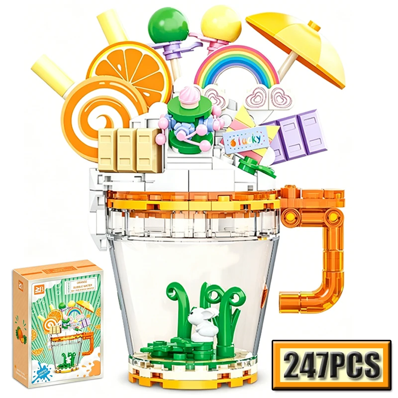 MOC Pineapple Orange Blueberry Kiwi Watermelon Coconut Bubble Water Building Blocks Creative Model Puzzle Toy Birthday Gift