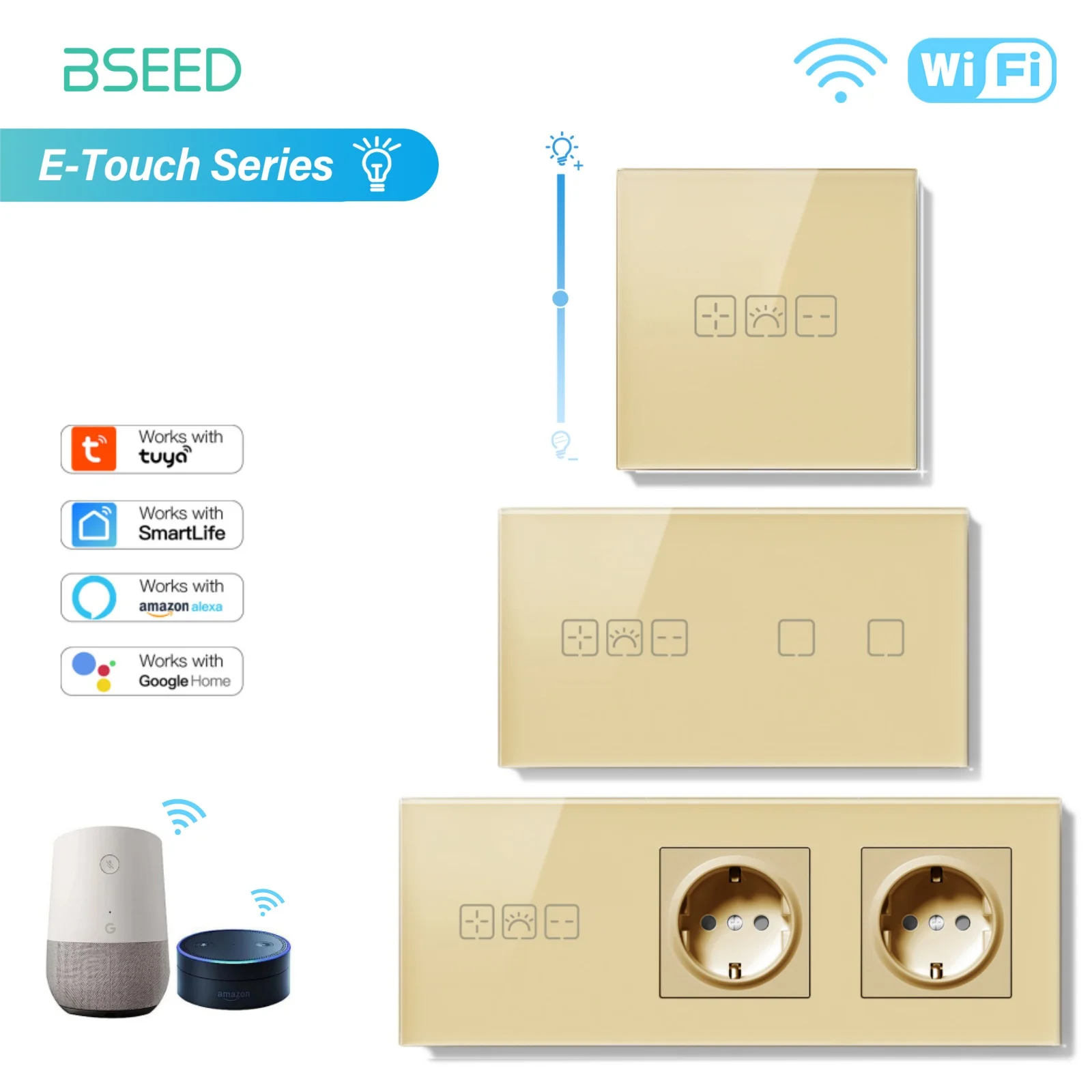 

BSEED Диммер Wi-Fi Умный сенсорный переключатель вверх вниз Приложение Tuya Smart Life Alexa с настенной розеткой ЕС Тип-c USB Smart Ports