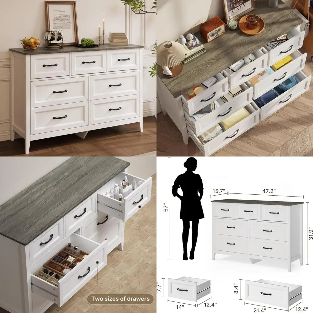 white dresser for bedroom with 7 drawers, 47