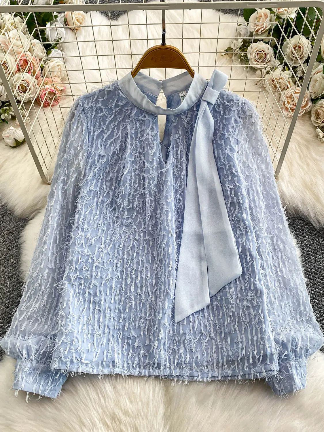 Chic rond Ne noeud gland épissage irt femmes automne hiver doux Personali longue Sve coupe ample Blouse