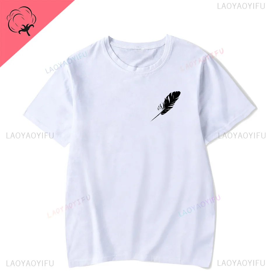 Interesting novel feather print personality retro street casual fashion summer men women universal short-sleeved T-shirt