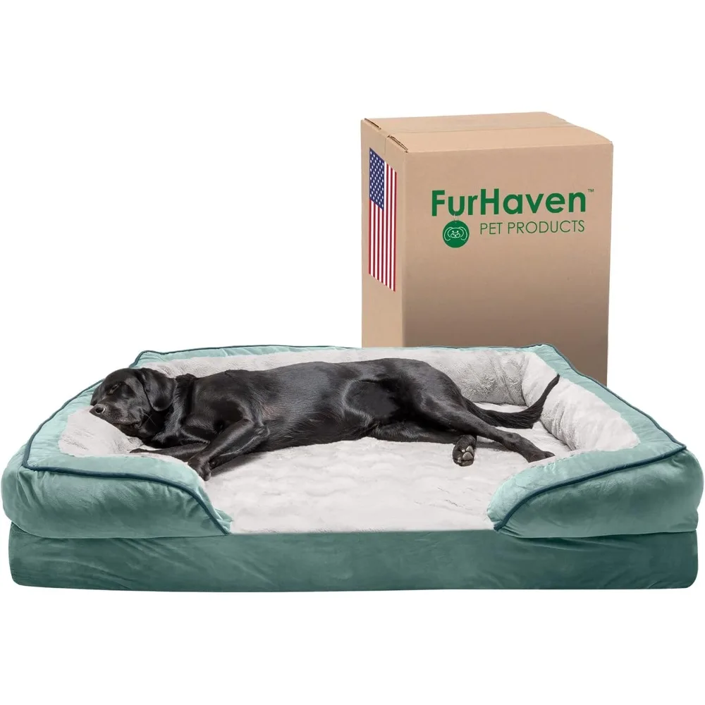 

Furhaven Cooling Gel Dog Bed for Large Dogs w/ Removable Bolsters & Washable Cover, For Dogs Up to 125 lbs - Plush & Velvet