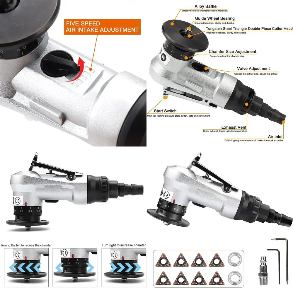 

Portable 45° Pneumatic Metal Chamfering Tool with Swappable Blades for Quick Beveling and Deburring