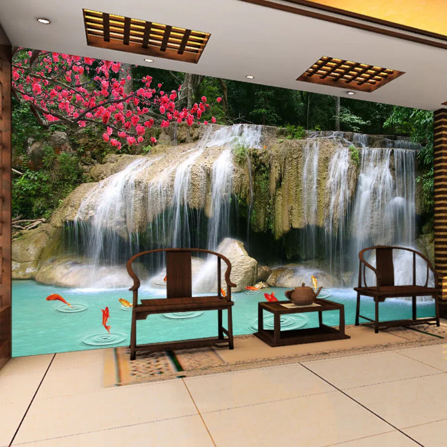 

Custom Mural Wallpaper 3D Non-woven Waterfall Landscape Wall Decorations Living Room Kitchen Pictures Modern Wallpaper For Walls