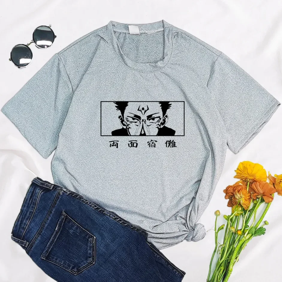 Jujutsu Kaisen Sukuna عيون المرأة أنيمي تي شيرت 2022 الصيف الجولة الرقبة Y2K مضحك البوليستر مانغا تي شيرت الجرافيك الشارع الشهير