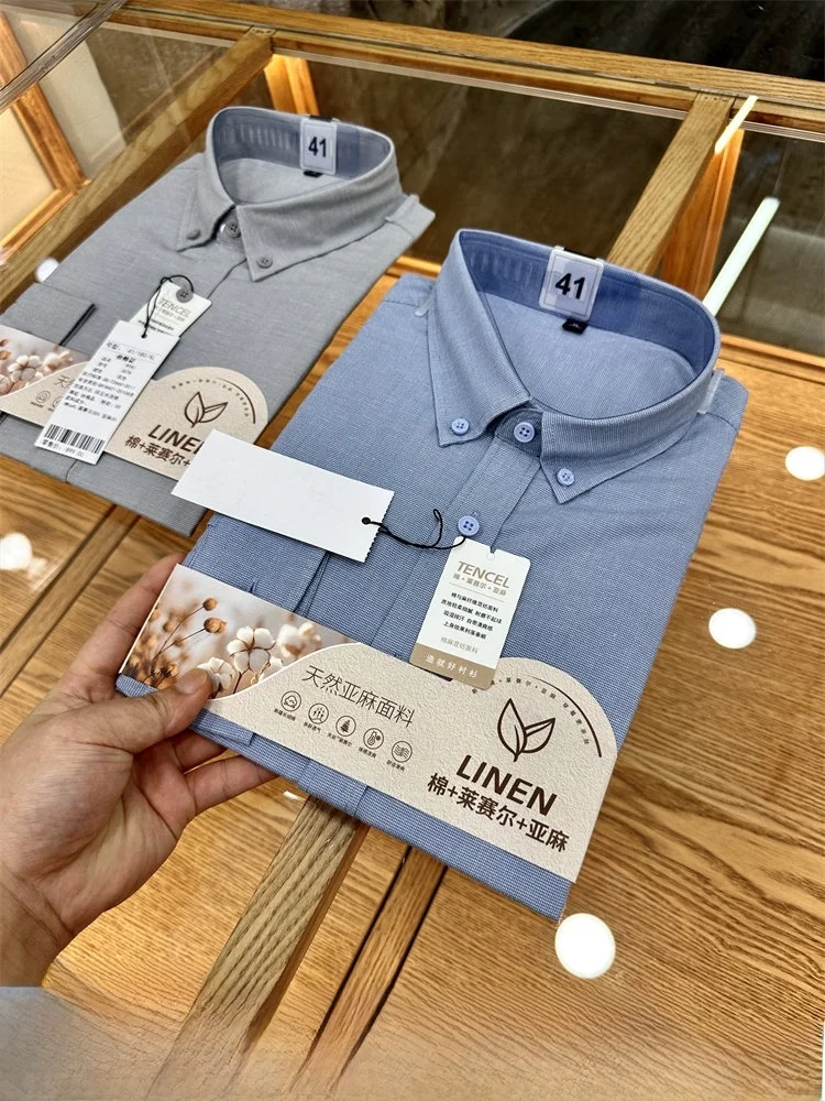 

Linen Mix Long Sleeve Shirt Men's Spring Autumn Fashion Commute Skin-friendly Breathable Standard Fit Casual Style Pure Color
