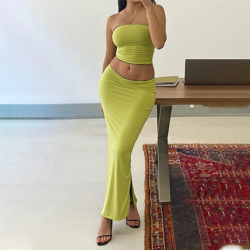 2023 neue Mode Frauen Sommer sexy Party y2k Strand träger loses Crop Top und lange figur betonte Rock Set zweiteilige Anzüge Clubwear