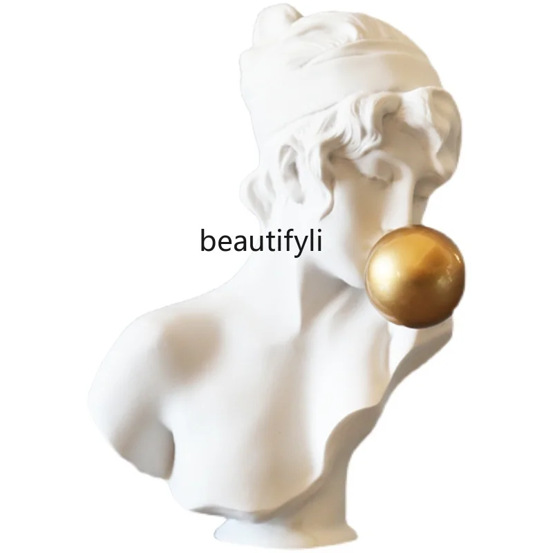 

yj Nordic Light Luxury Golden Bubble Blowing Girl Sculptured Ornaments Figure Statue Art Soft Decoration