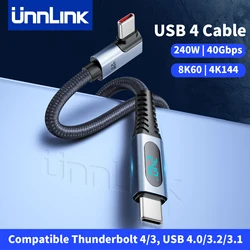 Unnlink USB tipo C 4 Cable 40Gbps datos 240W carga rápida 90 grados LCD Compatible Thundebolt 4 para iPhone 15 Macbook Samsung