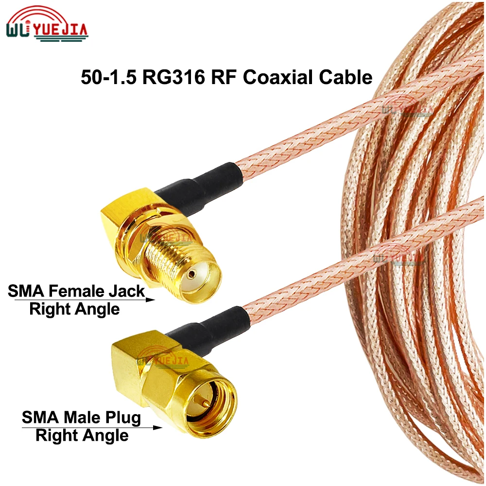 RG316 Cable SMA Male Right Angle to SMA Female 90 Degree Angle Connector 50-1.5 RF Coax Cable Antenna Extxtension Jumper Pigtail