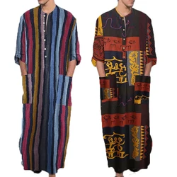 Combinaison à manches longues pour hommes, robe musulmane à rayures pour hommes arabes, nouvelle robe Jubba Thobe, 2024