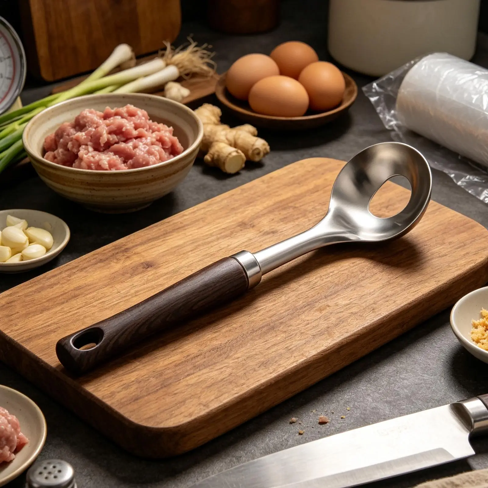 Long Handle Meatball Maker Spoon Riceball Making Spoon with Pressing Scoop Non-Stick Kitchen Tool for Home Restaurant BBQ