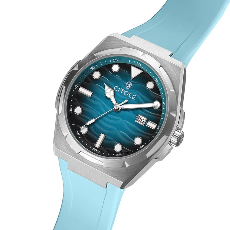 CITOLE 44mm Quartz Watch MIYOTA Movement Sapphire Glass Waterproof Rubber Strap Analog Wristwatch Casual Clock Stainless Steel