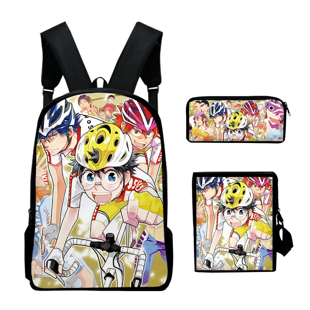 Popular Yowamushi Pedal 3D Print 3pcs/Set pupil School Bags Laptop Daypack Backpack Inclined shoulder bag Pencil Case