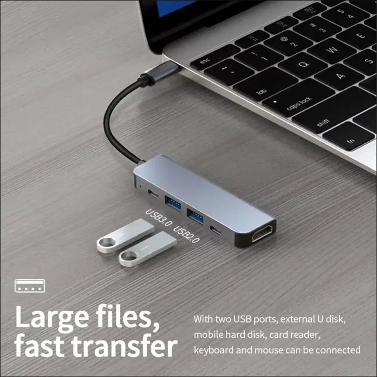 5‑in‑1 USB‑C Hub Multiport Adapter 4K HDMI RJ45 100Mbps Ethernet USB3.0 100W PD Power Delivery Docking Station for Type‑C Laptop