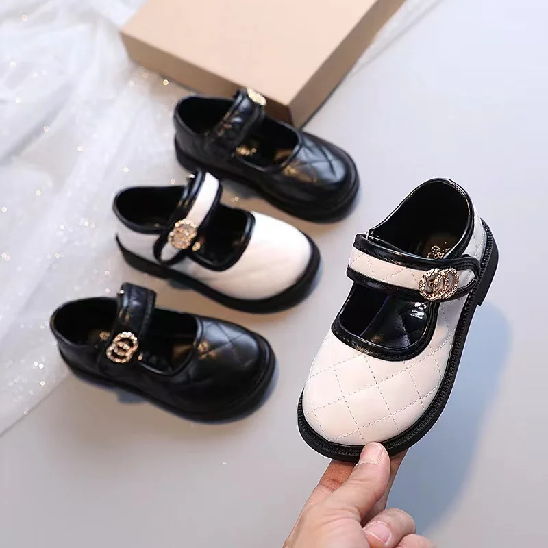 Congme Fashion Girls Leather Shoes Children Kids White Black Doll Shoes Korean School Flat Shoes Princess Shoes