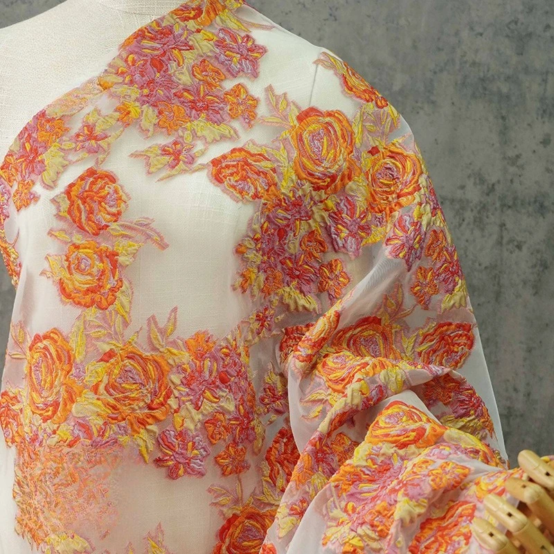 3D Floral Jacquard Fabric Spring Summer Embossed Yarn-Dyed Dress Material for Clothing Bags Horse-Face Skirt Cushion Covers