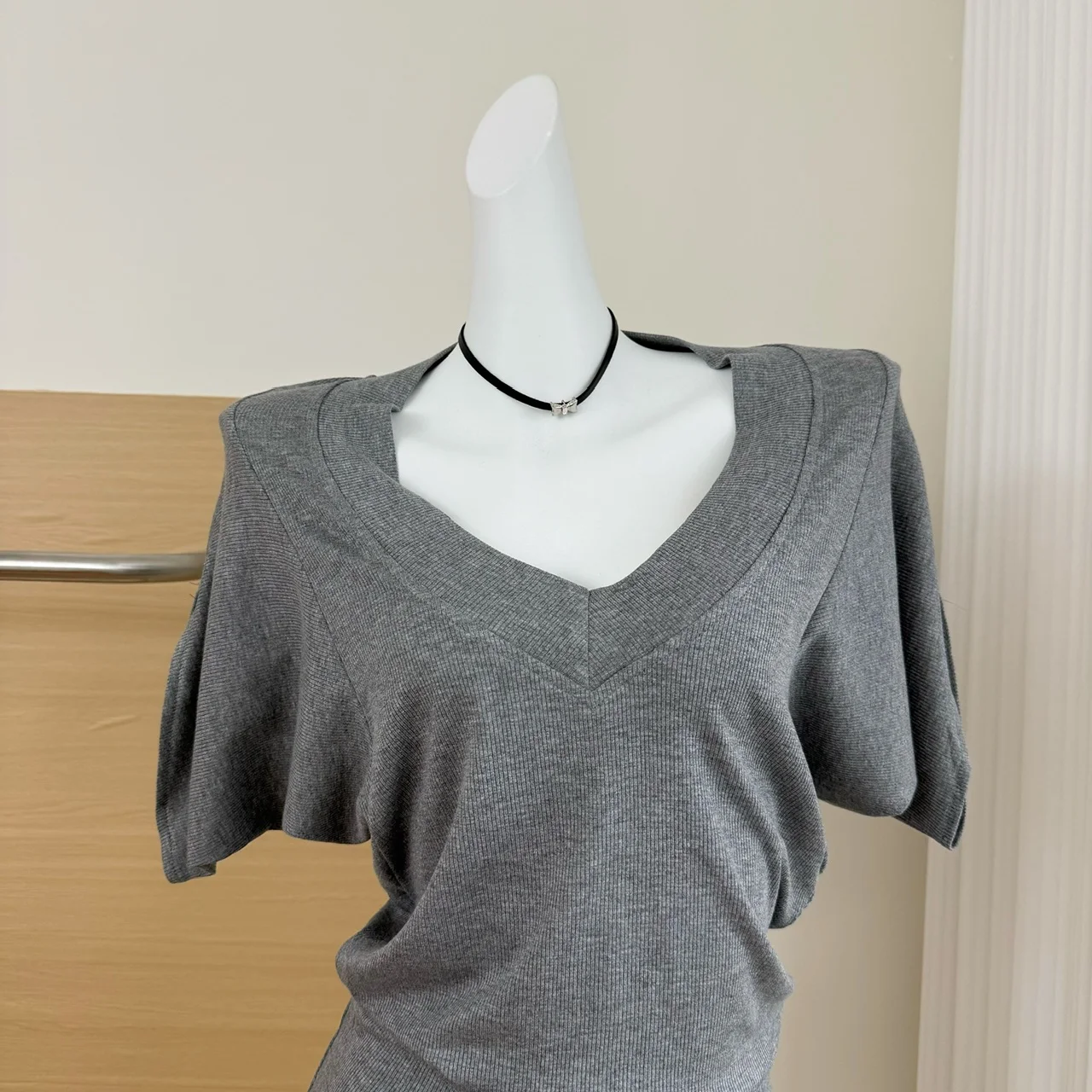 Women's Summer Batwing Sleeve V Neck Elastic Solid Color T Shirt Lady Casual Streetwear Pullover Short Sleeve Slim Tee Top image 4