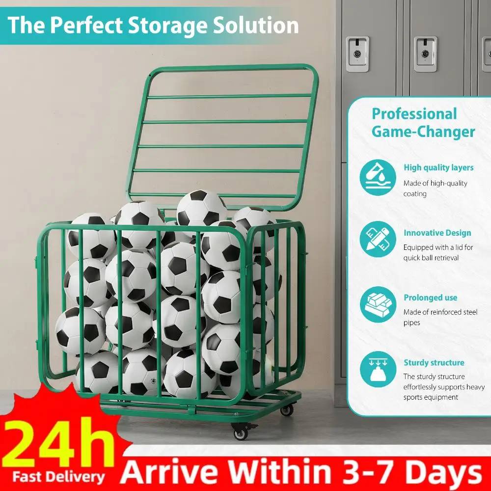 

Basketball Or Volleyball Storage Ball Cart with Wheels Sports Ball Storage Cart for Garage Club Or Gym