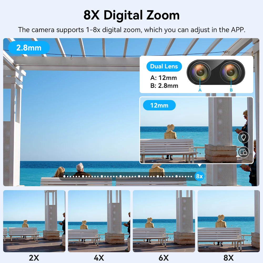 8MP PTZ WIFI Camera Dual-Lens 8X Zoom Waterproof Outdoor Two-Way Audio Security Surveillance Wireless IP Camera ICsee App ONVIF view 4
