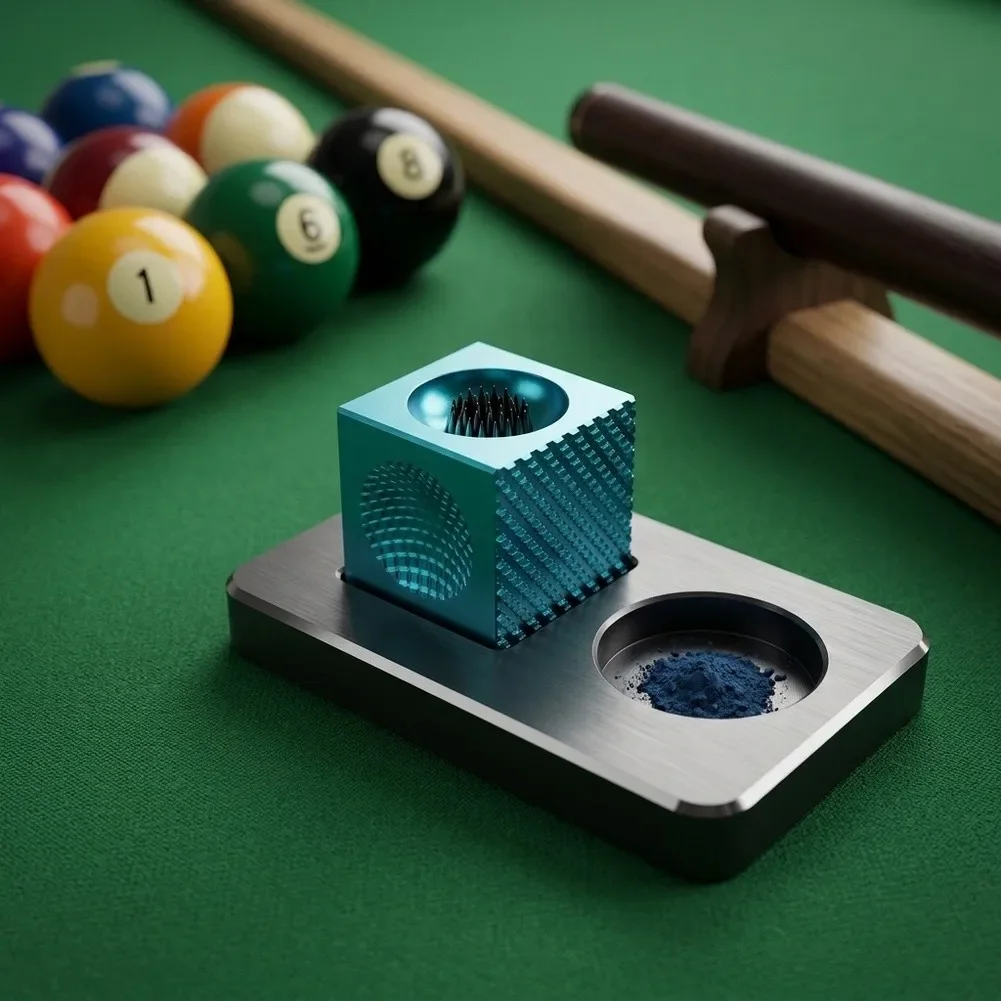 Multi-Use Billiards Cue Tip Tool With Dedicated Surfaces For Chalk Absorption Control And Tip Geometry Correction
