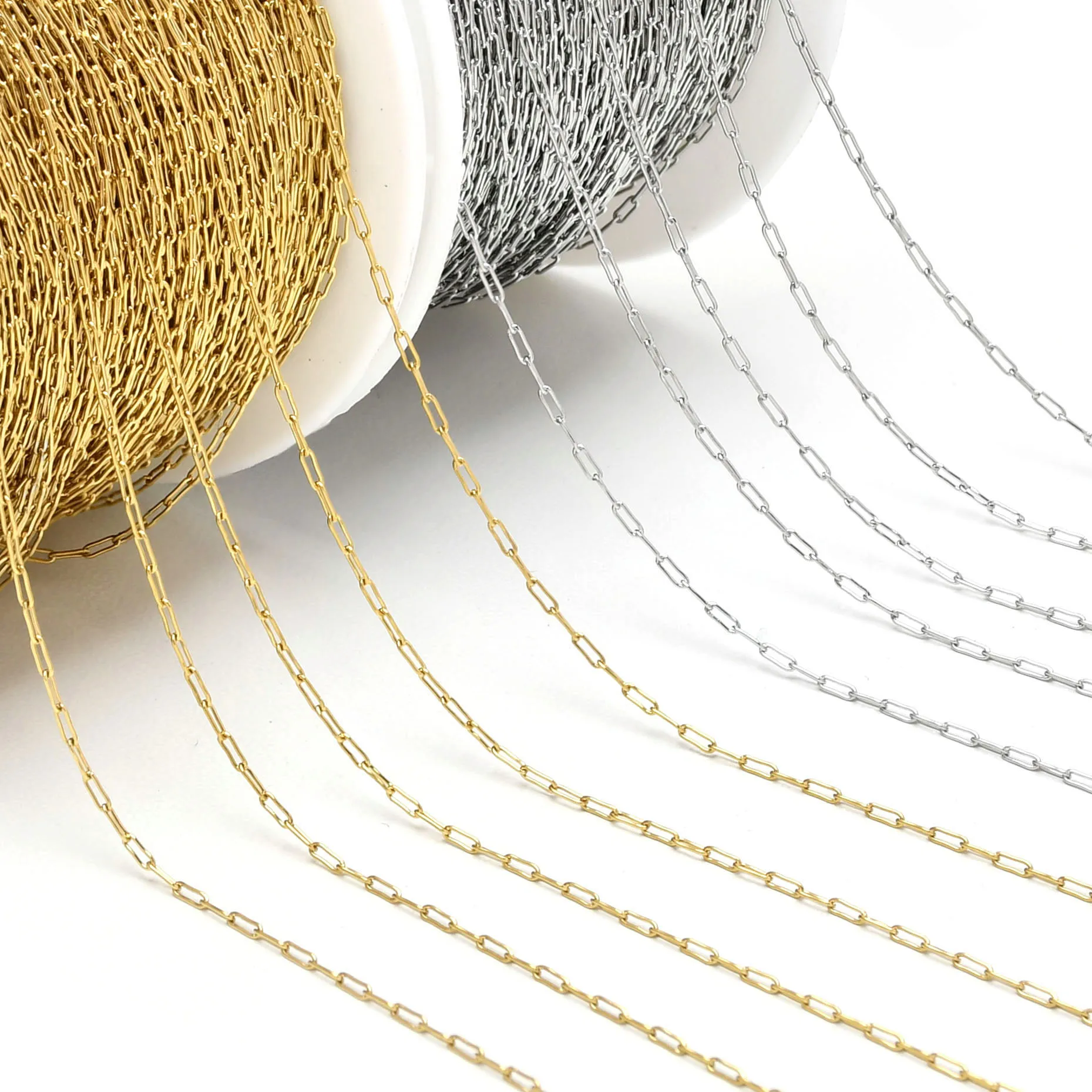 

2-50m 0.2/0.3mm Stainless Steel Link Chain Soldered Thin Paperclip Chains Bulk Lot for Jewelry Making & Craftings Silver Gold
