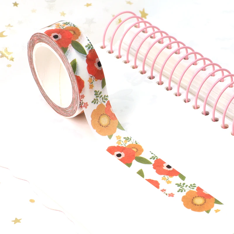 2022 NEW 1PC 15mm*10m Decorative Spring Flowers Washi Tape Scrapbooking Masking Tape Office Supply mask washi tape