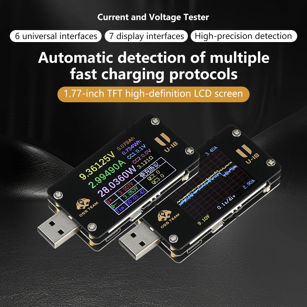 USB Power Meter Multifunctional Tester 1.77 Inch HD Display Voltage Current Power Monitor PD QC2.0 QC3.0 Fast Charging Protocol
