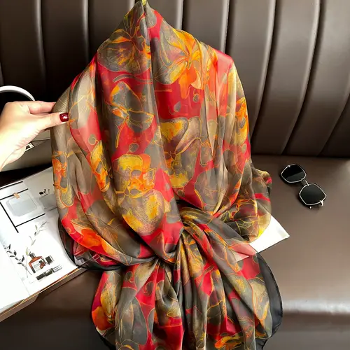 Imagen 2 del producto Bufanda de seda Foulard para mujer, diadema de lujo, Hijab para mujer, Pashmina suave y cálida, bufandas de playa, chal Echarpe, pañuelo envolvente grande