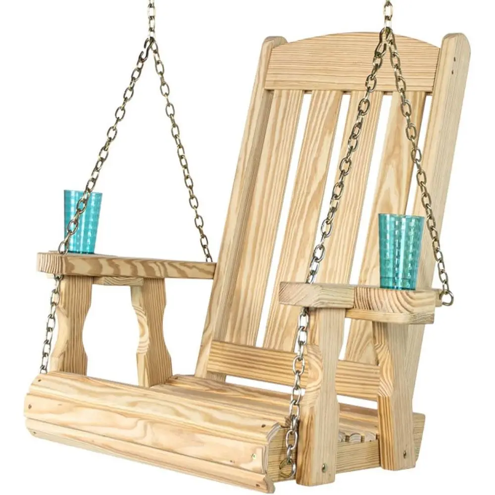 

Durable Outdoor Swing Chair with Cup Holders, Untreated Finish