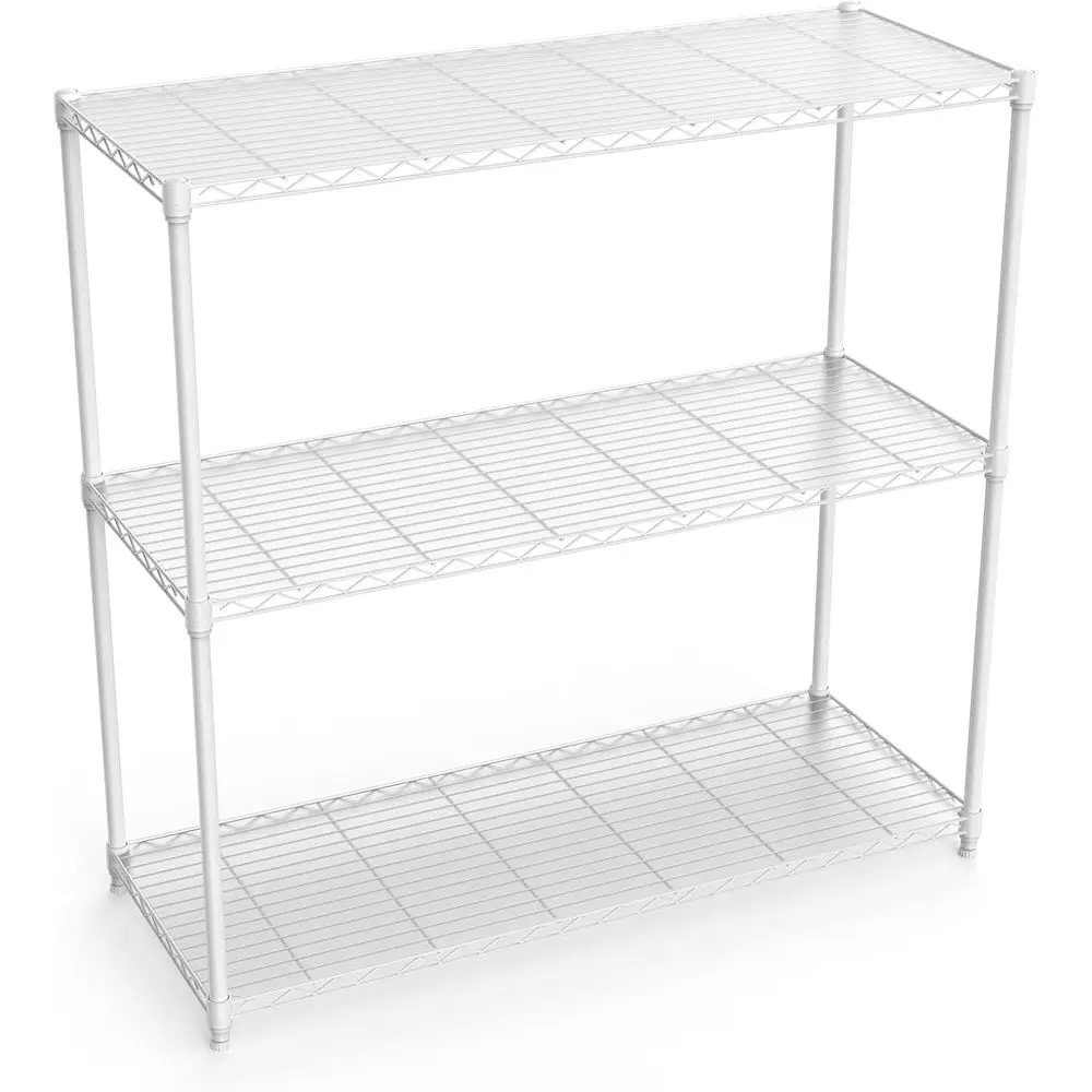 

3-Tier Metal Wire Shelving Unit, 1050lbs Capacity, Adjustable Storage Rack for Kitchen, Garage, Basement - White, 48H x 48L x 18