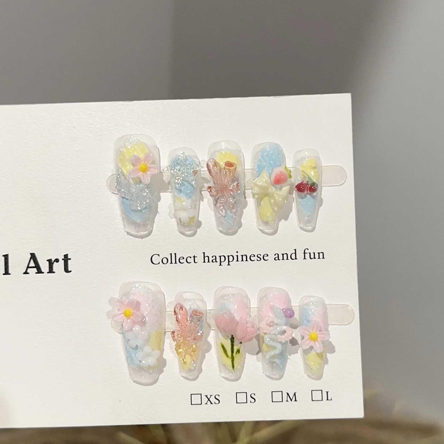 Pure hand-worn nail advanced sense multicolored cute nail art piece flower fairy tale fake nail patch finished product wholesale