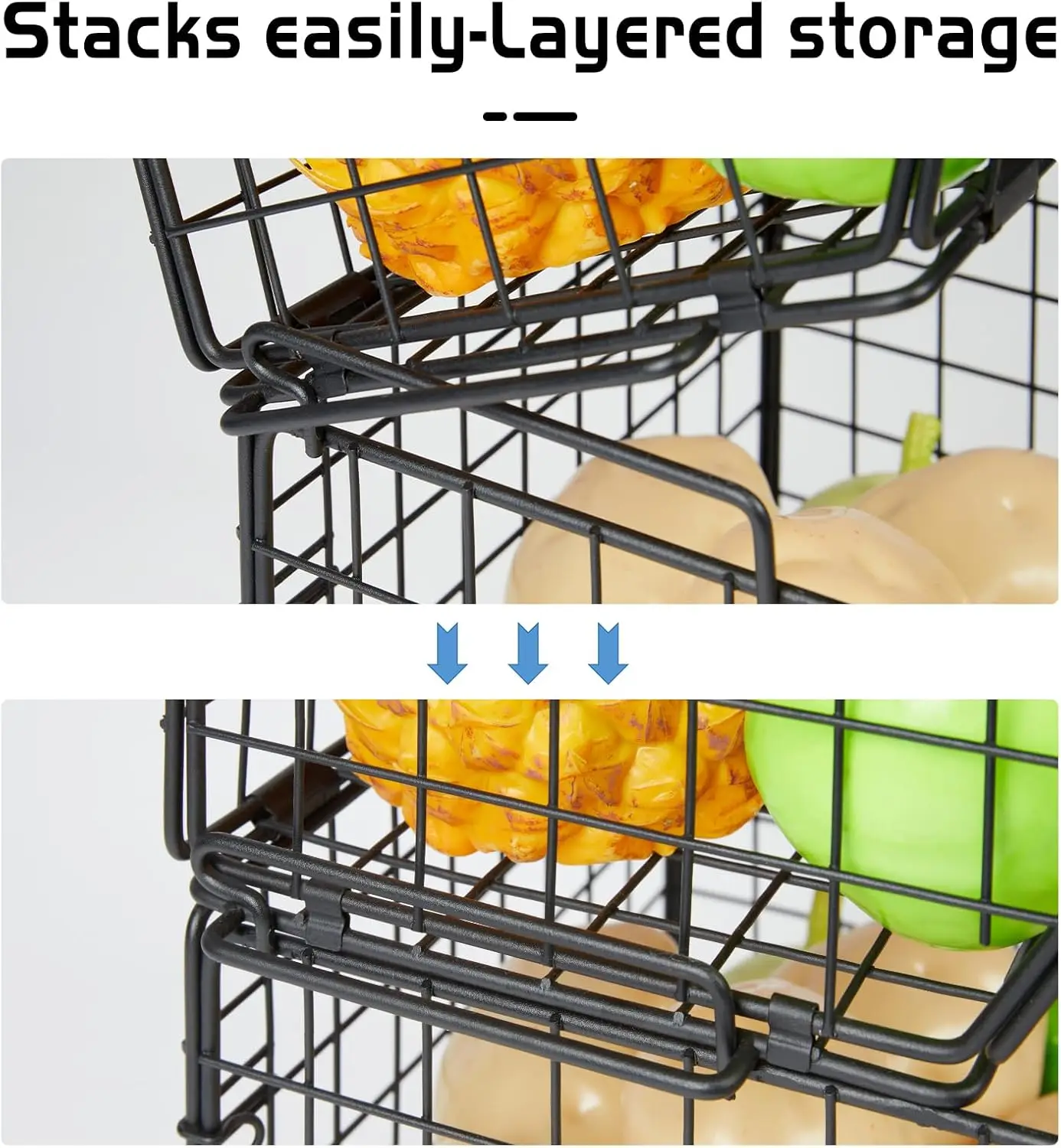 3-Tier Stackable Wire Baskets for Pantry Organization and Storage, Kitchen Counter Basket for Potato Onion Storage