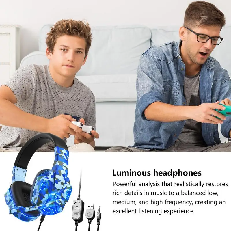 Over Ear Headphones Kids 3.5mm Plug Stereo Headset With Microphone Portable With Light Computer Game Accessories For Boys Girls