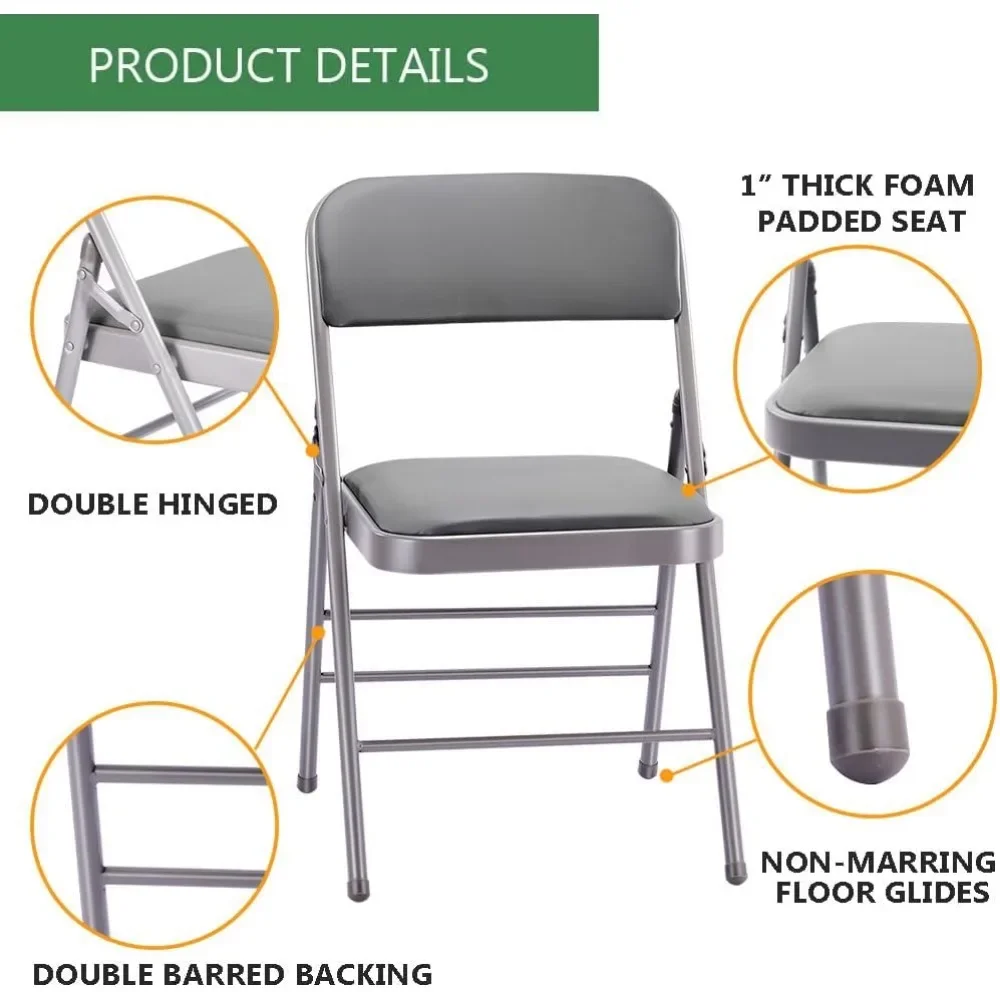 Pack of 2 (Fabric/Vinyl) Steel Frame Metal Foam Padded Folding Chairs (Black, Gray, White) (2-Pack)