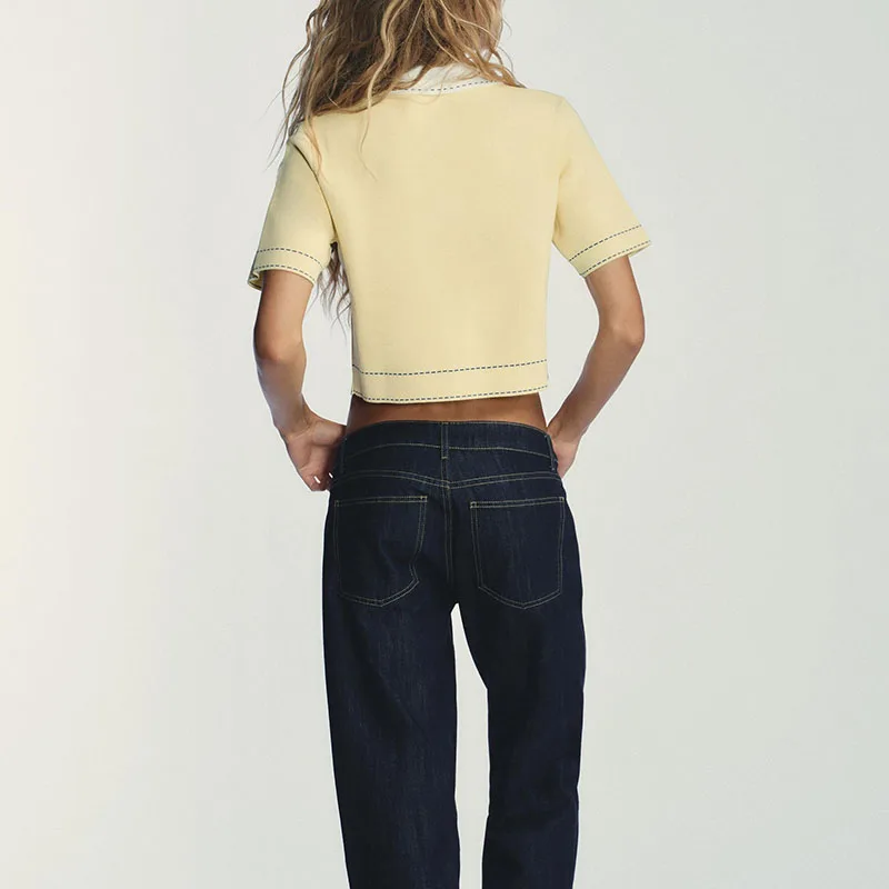 여름 신상 여성 니트 스웨터 턴다운 칼라 아우터웨어 캐주얼 슬림 핏 기타 소재 00%