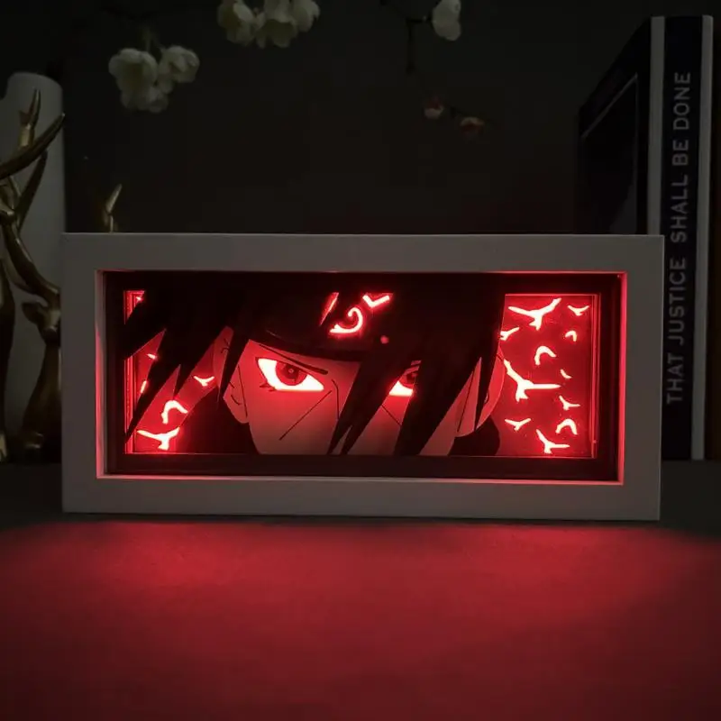 Naruto Akatsuki Anime 3D Photo Frame Light Manga Night Light Laser Carving Paper Lamp Light Box Table Lamp Room Decoration Gift